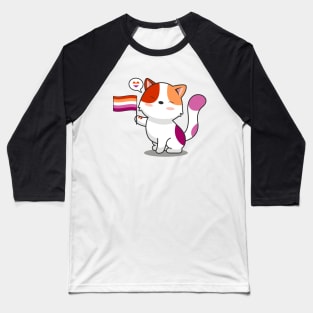 Cute Cat Holding Lesbian Pride Flag Baseball T-Shirt